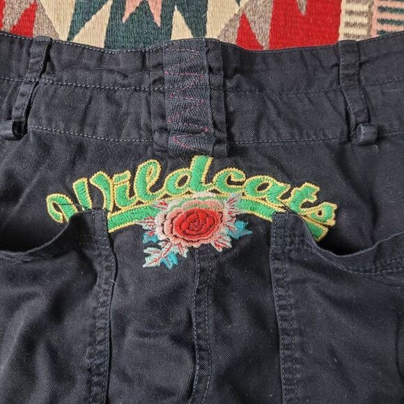 Y2K Johnny Was Wildcat Embroidered Parachute Cargo Pants Sz S Black Wide‎ Leg - Picture 3 of 7